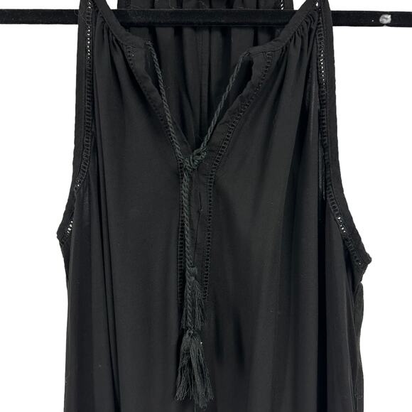 Artisan NY Black Maxi Dress M Split Neck Sleeveless Boho Chic - Picture 2 of 7